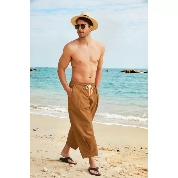 COOFANDY Men's Cotton Linen Harem Pants Drawstring Casual Cropped Trousers Lightweight Loose Beach Yoga Pants with Pockets