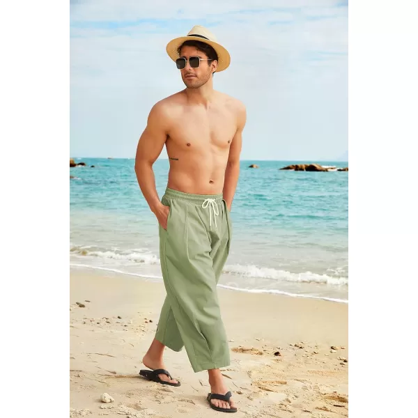 COOFANDY Men's Cotton Linen Harem Pants Drawstring Casual Cropped Trousers Lightweight Loose Beach Yoga Pants with Pockets