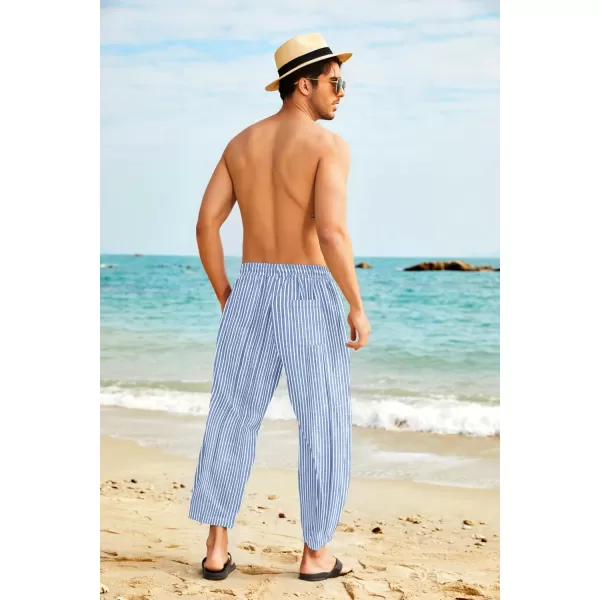 COOFANDY Men's Cotton Linen Harem Pants Drawstring Casual Cropped Trousers Lightweight Loose Beach Yoga Pants with Pockets
