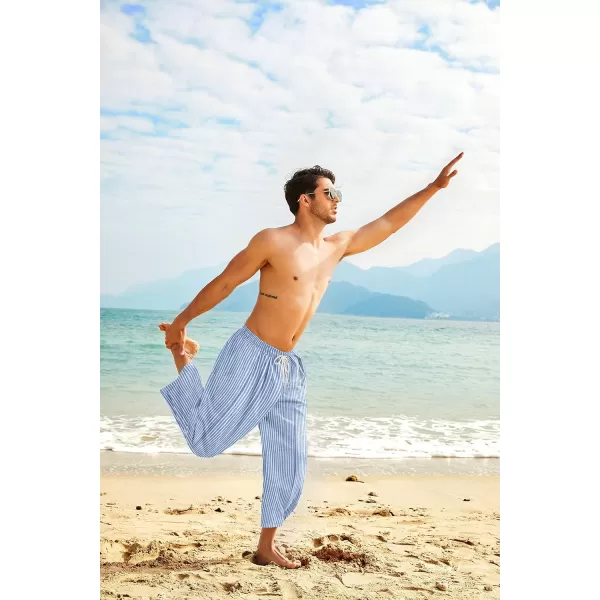 COOFANDY Men's Cotton Linen Harem Pants Drawstring Casual Cropped Trousers Lightweight Loose Beach Yoga Pants with Pockets