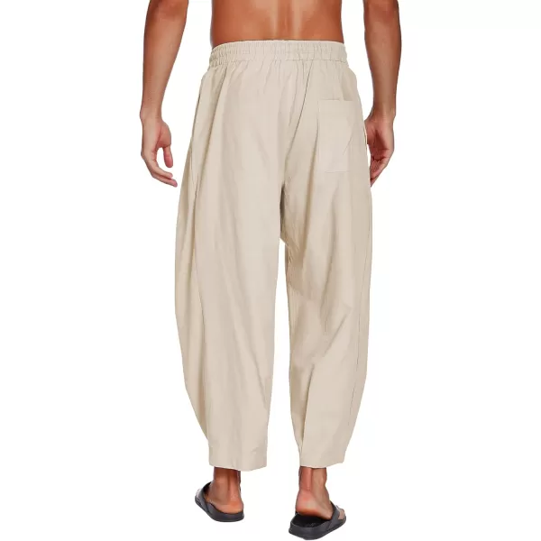 COOFANDY Men's Cotton Linen Harem Pants Drawstring Casual Cropped Trousers Lightweight Loose Beach Yoga Pants with Pockets