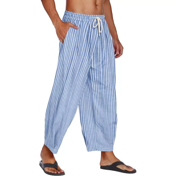 COOFANDY Men's Cotton Linen Harem Pants Drawstring Casual Cropped Trousers Lightweight Loose Beach Yoga Pants with Pockets