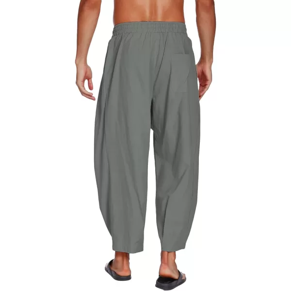 COOFANDY Men's Cotton Linen Harem Pants Drawstring Casual Cropped Trousers Lightweight Loose Beach Yoga Pants with Pockets