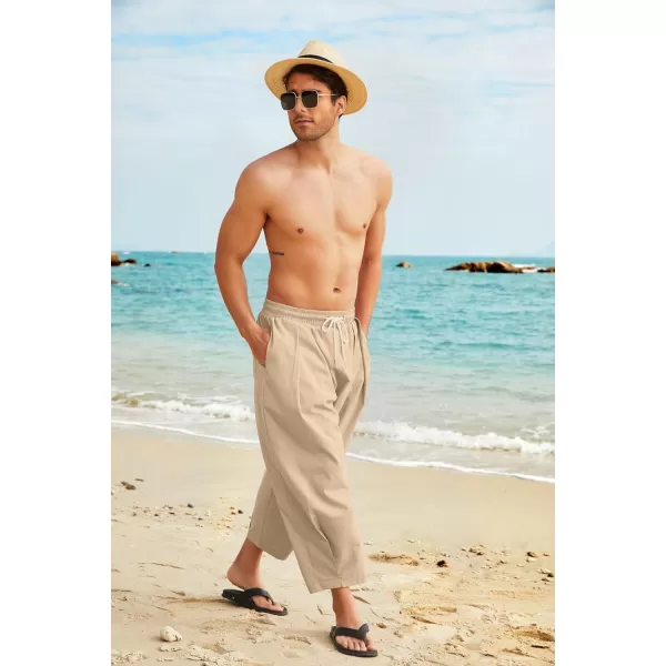 COOFANDY Men's Cotton Linen Harem Pants Drawstring Casual Cropped Trousers Lightweight Loose Beach Yoga Pants with Pockets