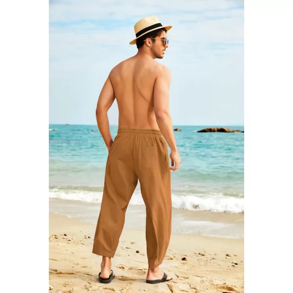 COOFANDY Men's Cotton Linen Harem Pants Drawstring Casual Cropped Trousers Lightweight Loose Beach Yoga Pants with Pockets
