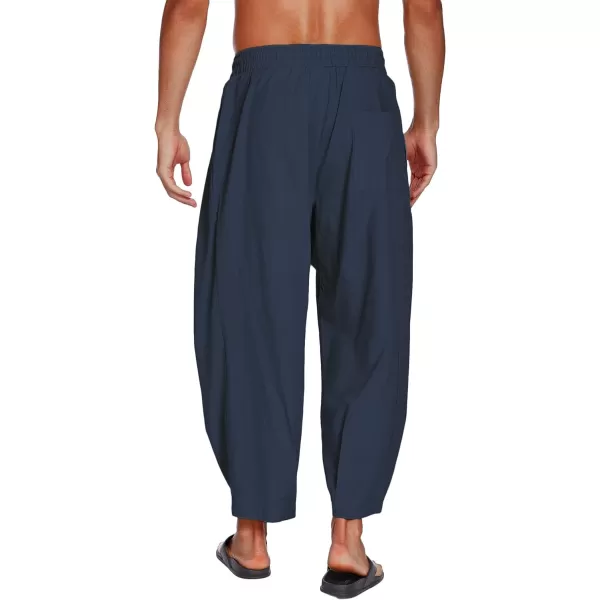 COOFANDY Men's Cotton Linen Harem Pants Drawstring Casual Cropped Trousers Lightweight Loose Beach Yoga Pants with Pockets