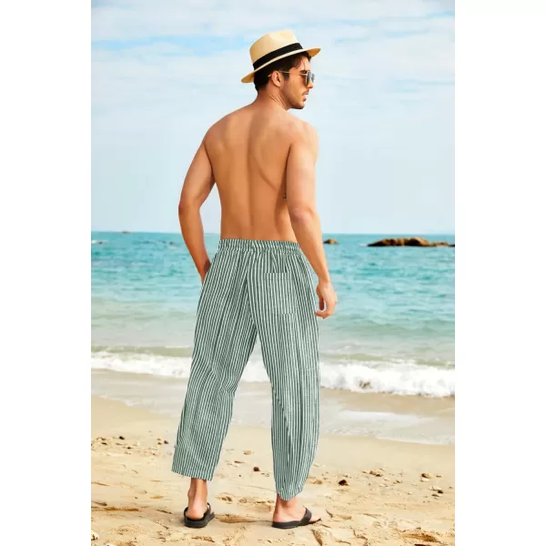 COOFANDY Men's Cotton Linen Harem Pants Drawstring Casual Cropped Trousers Lightweight Loose Beach Yoga Pants with Pockets