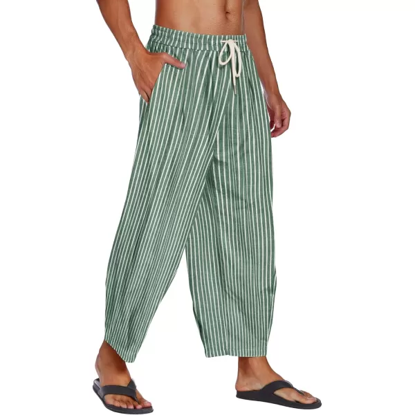 COOFANDY Men's Cotton Linen Harem Pants Drawstring Casual Cropped Trousers Lightweight Loose Beach Yoga Pants with Pockets