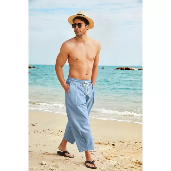 COOFANDY Men's Cotton Linen Harem Pants Drawstring Casual Cropped Trousers Lightweight Loose Beach Yoga Pants with Pockets