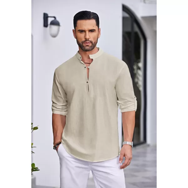 COOFANDY Men's Cotton Linen Henley Shirt Casual Beach Hippie Shirts Long Sleeve T-Shirts