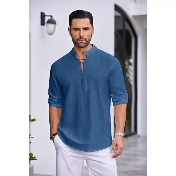 COOFANDY Men's Cotton Linen Henley Shirt Casual Beach Hippie Shirts Long Sleeve T-Shirts