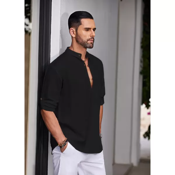 COOFANDY Men's Cotton Linen Henley Shirt Casual Beach Hippie Shirts Long Sleeve T-Shirts
