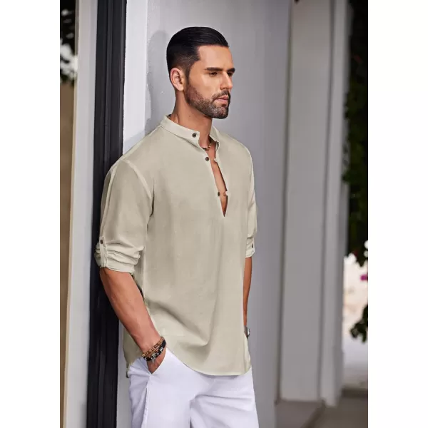 COOFANDY Men's Cotton Linen Henley Shirt Casual Beach Hippie Shirts Long Sleeve T-Shirts