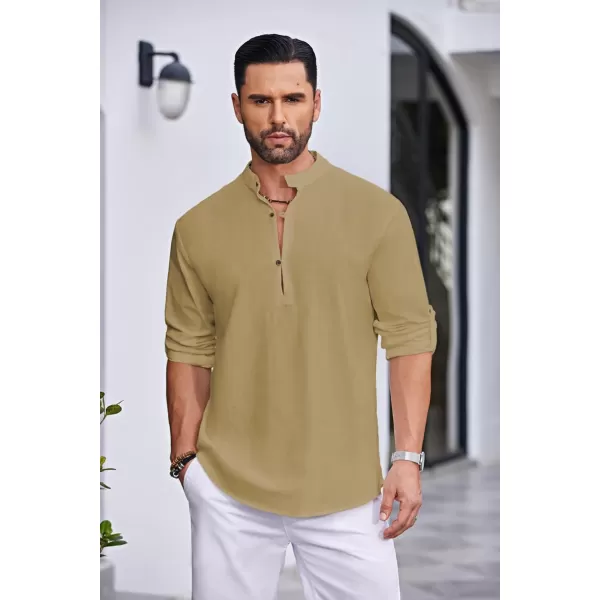 COOFANDY Men's Cotton Linen Henley Shirt Casual Beach Hippie Shirts Long Sleeve T-Shirts