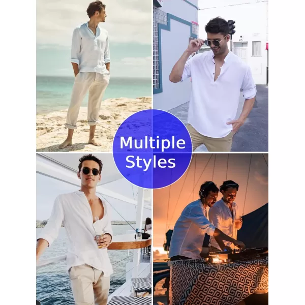 COOFANDY Men's Cotton Linen Henley Shirt Casual Beach Hippie Shirts Long Sleeve T-Shirts