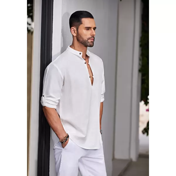 COOFANDY Men's Cotton Linen Henley Shirt Casual Beach Hippie Shirts Long Sleeve T-Shirts