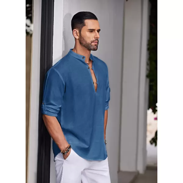 COOFANDY Men's Cotton Linen Henley Shirt Casual Beach Hippie Shirts Long Sleeve T-Shirts
