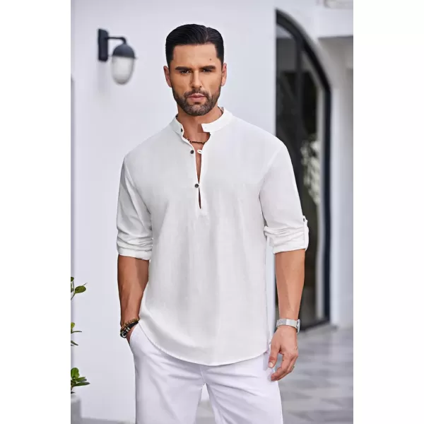 COOFANDY Men's Cotton Linen Henley Shirt Casual Beach Hippie Shirts Long Sleeve T-Shirts