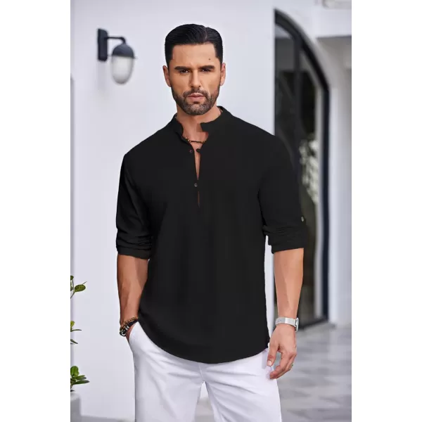 COOFANDY Men's Cotton Linen Henley Shirt Casual Beach Hippie Shirts Long Sleeve T-Shirts
