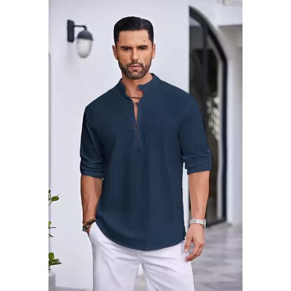 COOFANDY Men's Cotton Linen Henley Shirt Casual Beach Hippie Shirts Long Sleeve T-Shirts