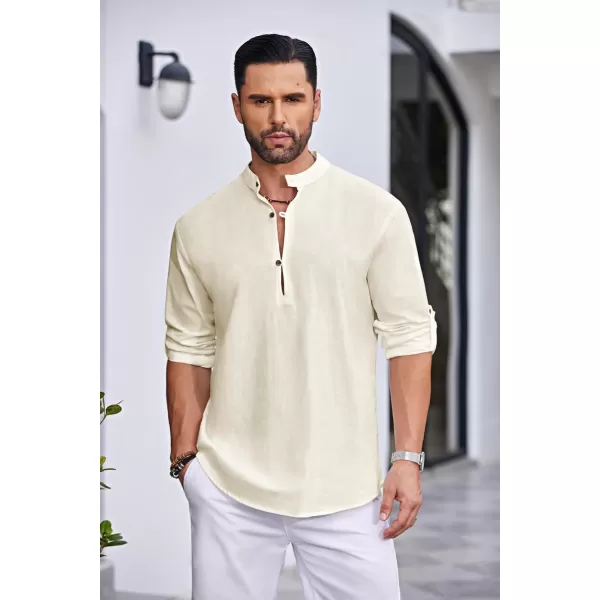 COOFANDY Men's Cotton Linen Henley Shirt Casual Beach Hippie Shirts Long Sleeve T-Shirts