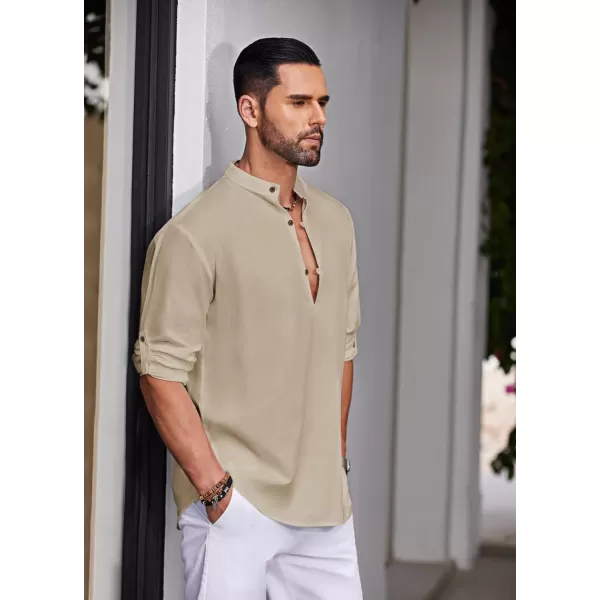 COOFANDY Men's Cotton Linen Henley Shirt Casual Beach Hippie Shirts Long Sleeve T-Shirts
