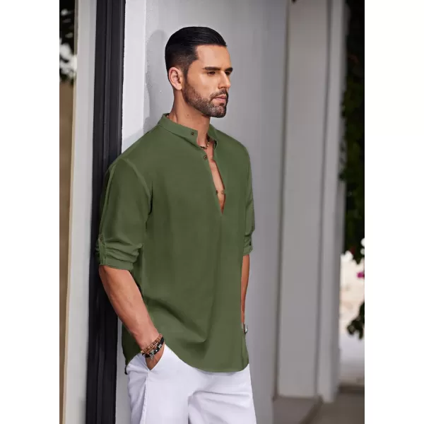 COOFANDY Men's Cotton Linen Henley Shirt Casual Beach Hippie Shirts Long Sleeve T-Shirts