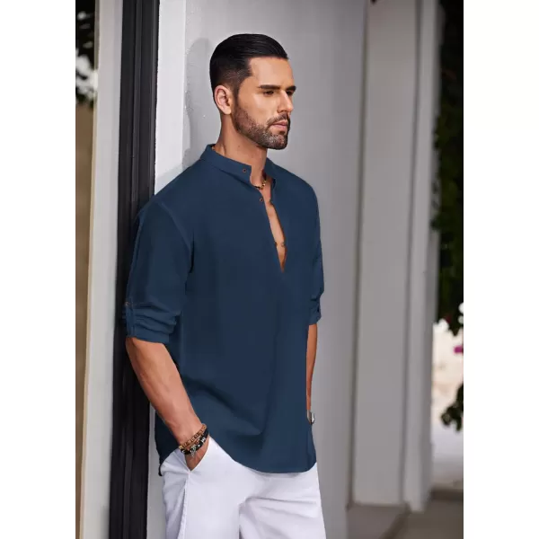 COOFANDY Men's Cotton Linen Henley Shirt Casual Beach Hippie Shirts Long Sleeve T-Shirts