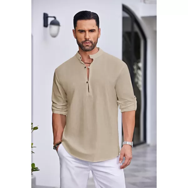 COOFANDY Men's Cotton Linen Henley Shirt Casual Beach Hippie Shirts Long Sleeve T-Shirts