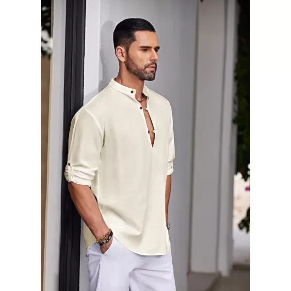 COOFANDY Men's Cotton Linen Henley Shirt Casual Beach Hippie Shirts Long Sleeve T-Shirts