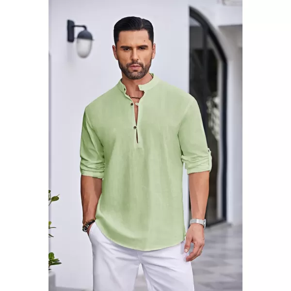 COOFANDY Men's Cotton Linen Henley Shirt Casual Beach Hippie Shirts Long Sleeve T-Shirts