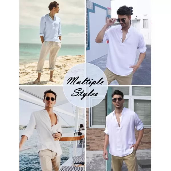 COOFANDY Men's Cotton Linen Henley Shirt Casual Beach Hippie Shirts Long Sleeve T-Shirts