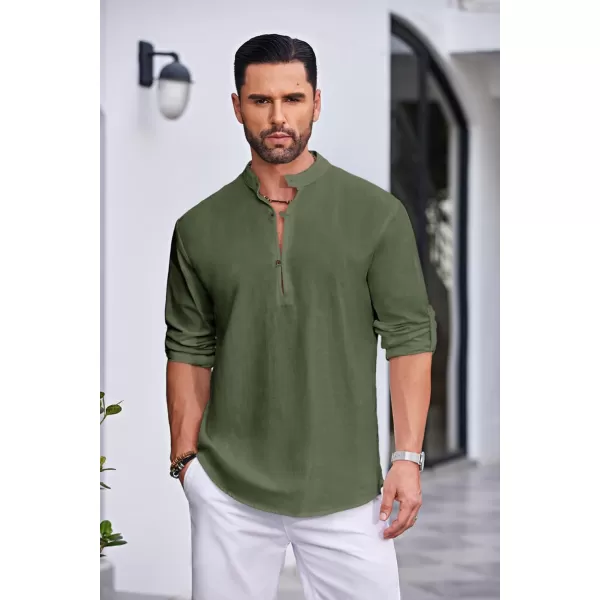 COOFANDY Men's Cotton Linen Henley Shirt Casual Beach Hippie Shirts Long Sleeve T-Shirts