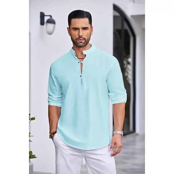 COOFANDY Men's Cotton Linen Henley Shirt Casual Beach Hippie Shirts Long Sleeve T-Shirts
