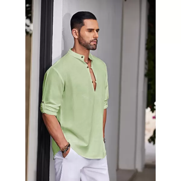 COOFANDY Men's Cotton Linen Henley Shirt Casual Beach Hippie Shirts Long Sleeve T-Shirts