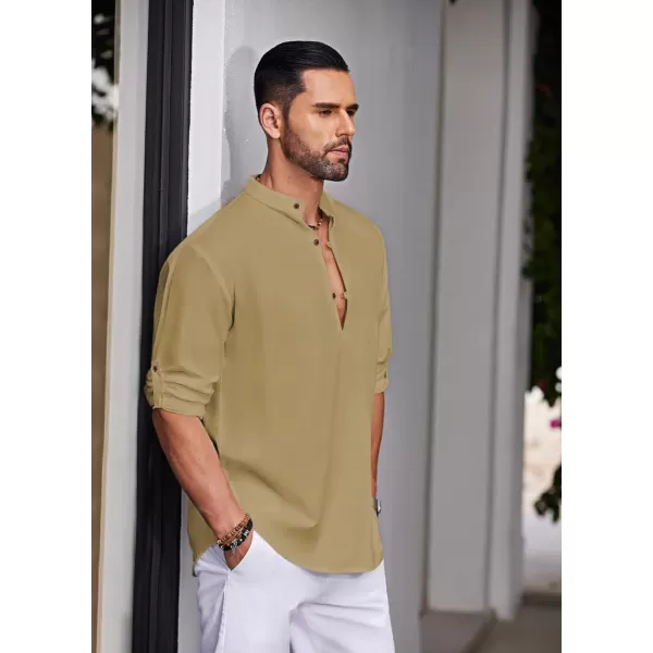 COOFANDY Men's Cotton Linen Henley Shirt Casual Beach Hippie Shirts Long Sleeve T-Shirts