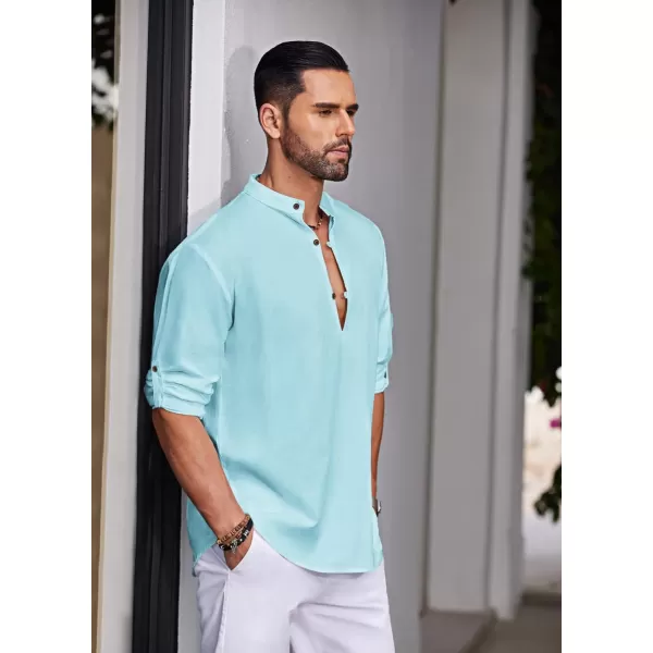 COOFANDY Men's Cotton Linen Henley Shirt Casual Beach Hippie Shirts Long Sleeve T-Shirts
