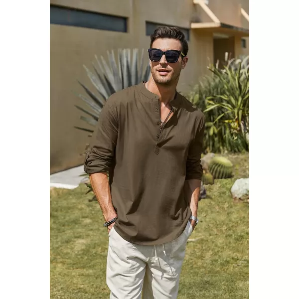 COOFANDY Men's Cotton Linen Henley Shirt Long Sleeve Hippie Casual Beach T Shirts