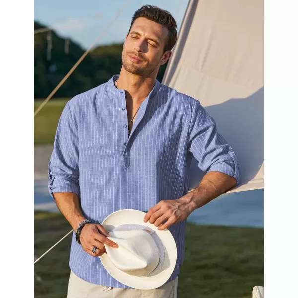 COOFANDY Men's Cotton Linen Henley Shirt Long Sleeve Hippie Casual Beach T Shirts