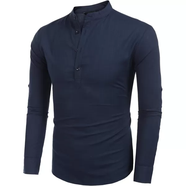 COOFANDY Men's Cotton Linen Henley Shirt Long Sleeve Hippie Casual Beach T Shirts