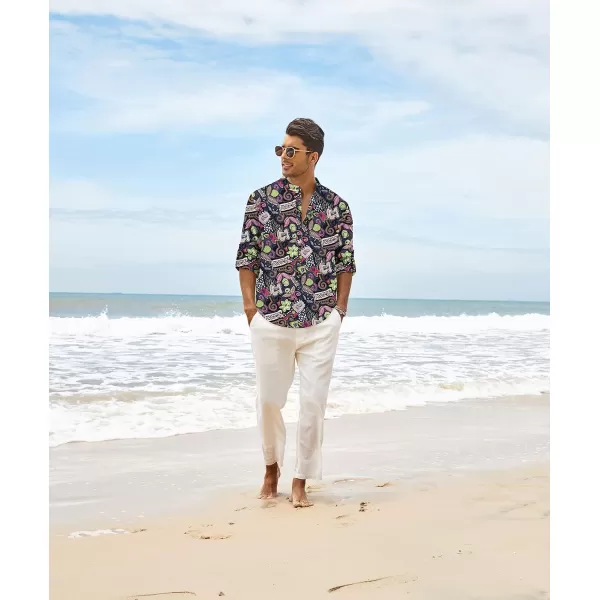 COOFANDY Men's Cotton Linen Henley Shirt Long Sleeve Hippie Casual Beach T Shirts