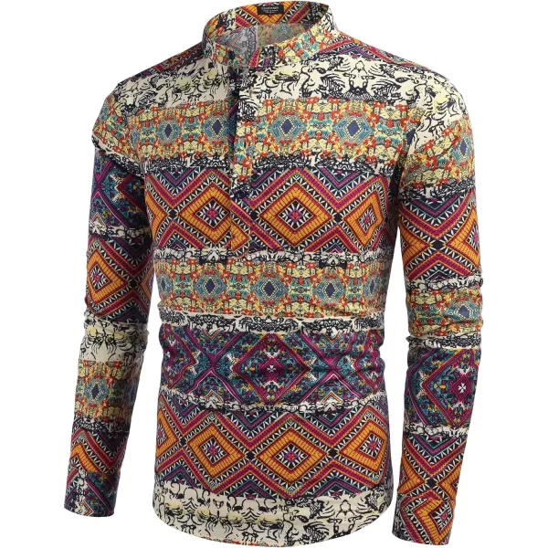 COOFANDY Men's Cotton Linen Henley Shirt Long Sleeve Hippie Casual Beach T Shirts