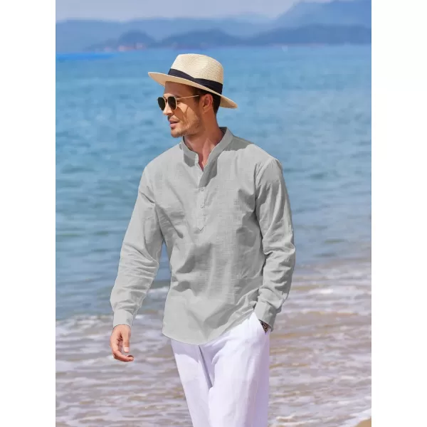 COOFANDY Men's Cotton Linen Henley Shirt Long Sleeve Hippie Casual Beach T Shirts