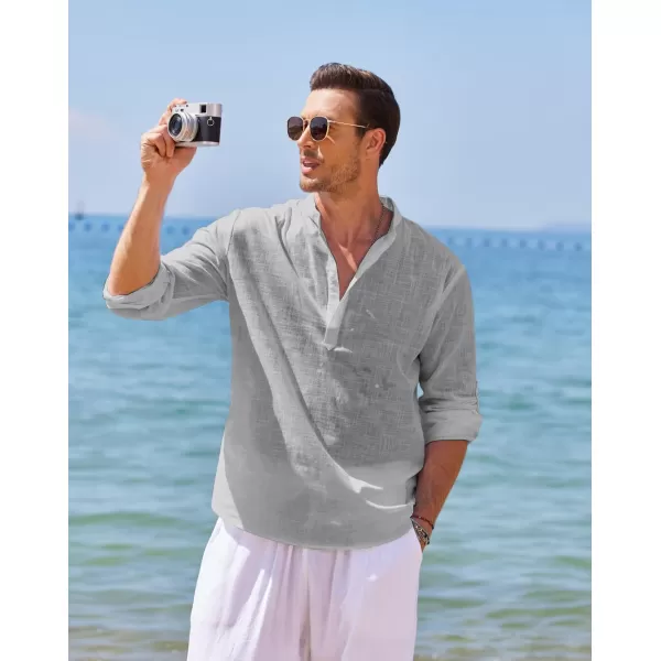 COOFANDY Men's Cotton Linen Henley Shirt Long Sleeve Hippie Casual Beach T Shirts