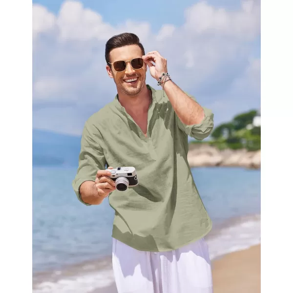 COOFANDY Men's Cotton Linen Henley Shirt Long Sleeve Hippie Casual Beach T Shirts