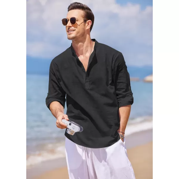 COOFANDY Men's Cotton Linen Henley Shirt Long Sleeve Hippie Casual Beach T Shirts