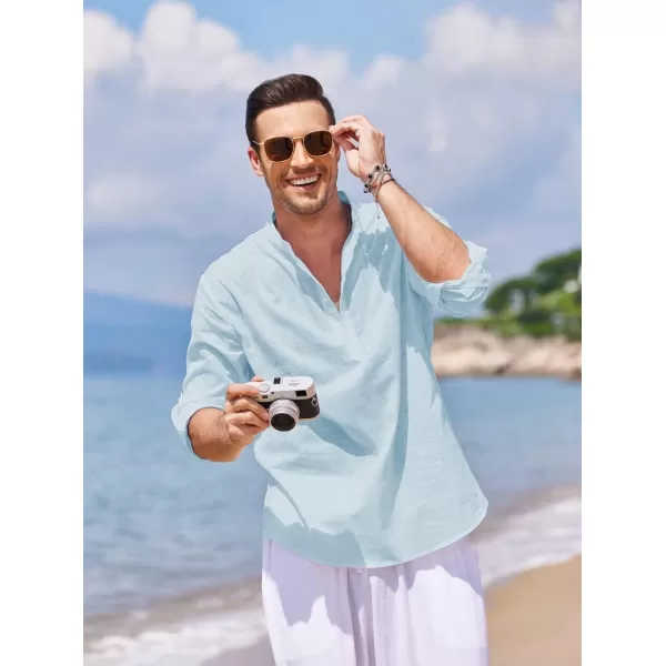 COOFANDY Men's Cotton Linen Henley Shirt Long Sleeve Hippie Casual Beach T Shirts