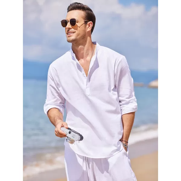 COOFANDY Men's Cotton Linen Henley Shirt Long Sleeve Hippie Casual Beach T Shirts