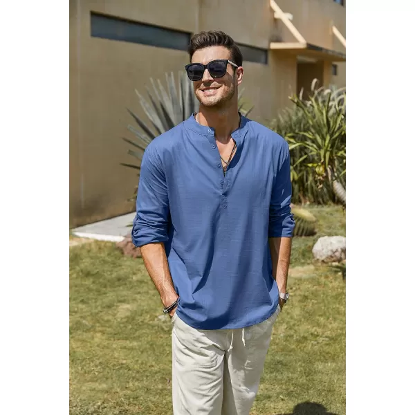 COOFANDY Men's Cotton Linen Henley Shirt Long Sleeve Hippie Casual Beach T Shirts