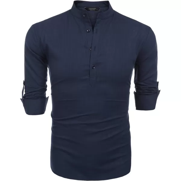COOFANDY Men's Cotton Linen Henley Shirt Long Sleeve Hippie Casual Beach T Shirts